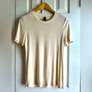 AG by Adriana goldschmead GRAY BOY Crew neck elbow sleeve longer length rib tee